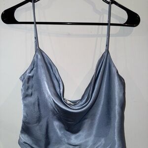 Zara Shimmering Blue Satin Blouse